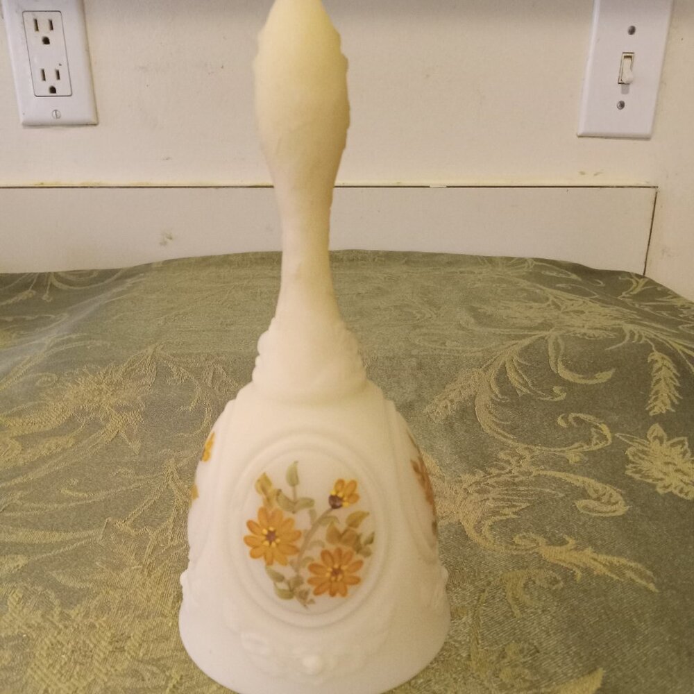 Fenton Cream Hand Painted Bell with Gold flowers